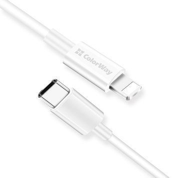 Кабель Colorway Type-C - Apple Lightning (PD Fast Charging) 3.0А 1м белый (CW-CBPDCL032-WH) CW-CBPDCL032-WH фото