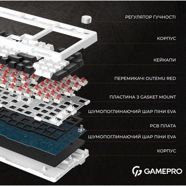 Клавиатура GamePro MK170B Hot-Swap Red Swich RGB USB UA Black (MK170B) MK170B фото