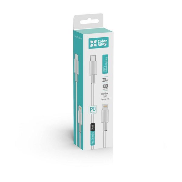 Кабель Colorway Type-C - Apple Lightning (PD Fast Charging) 3.0А 1м білий (CW-CBPDCL032-WH) CW-CBPDCL032-WH фото