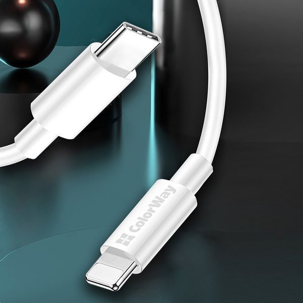 Кабель Colorway Type-C - Apple Lightning (PD Fast Charging) 3.0А 1м білий (CW-CBPDCL032-WH) CW-CBPDCL032-WH фото