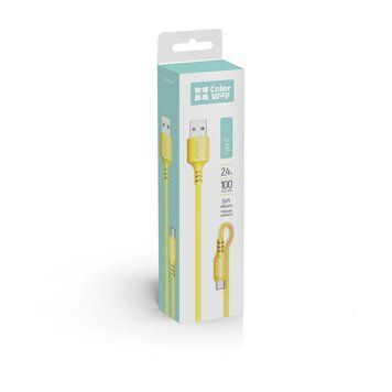 Кабель ColorWay USB-Type-C (soft silicone) 2.4A 1м желтый (CW-CBUC043-Y) CW-CBUC043-Y фото