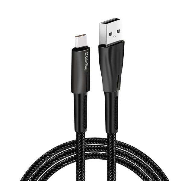 Кабель Colorway USB - Type-C (zinc alloy + led) 2.4А 1м чорний (CW-CBUC035-BK) CW-CBUC035-BK фото