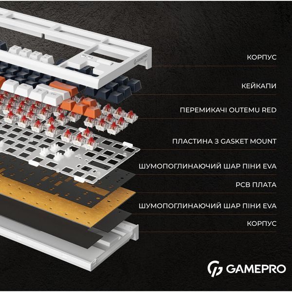 Клавіатура GamePro MK180W Hot-Swap Red Swich RGB USB UA White (MK180W) MK180W фото