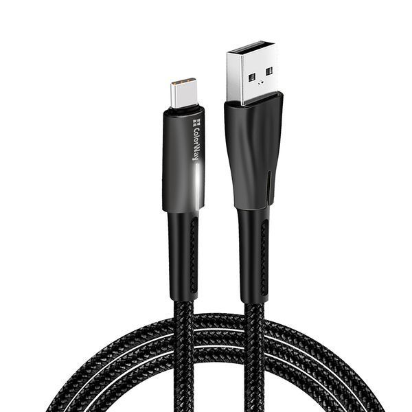 Кабель Colorway USB - Type-C (zinc alloy + led) 2.4А 1м чорний (CW-CBUC035-BK) CW-CBUC035-BK фото