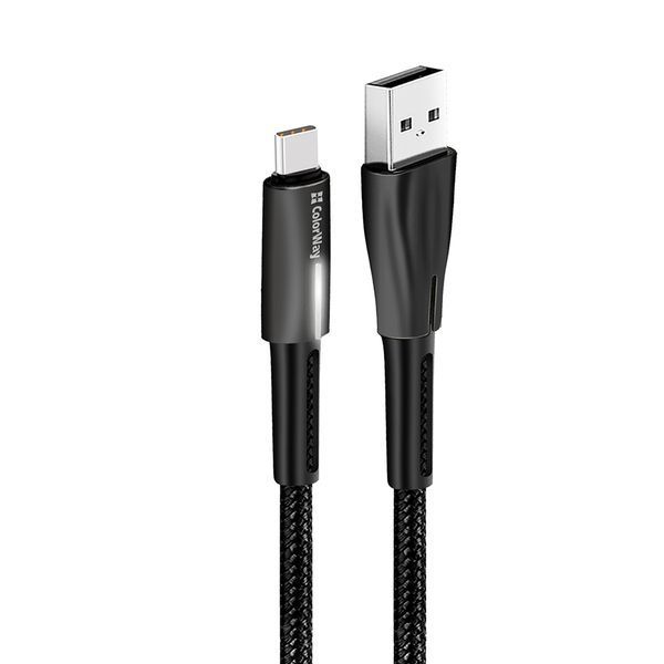 Кабель Colorway USB - Type-C (zinc alloy + led) 2.4А 1м чорний (CW-CBUC035-BK) CW-CBUC035-BK фото