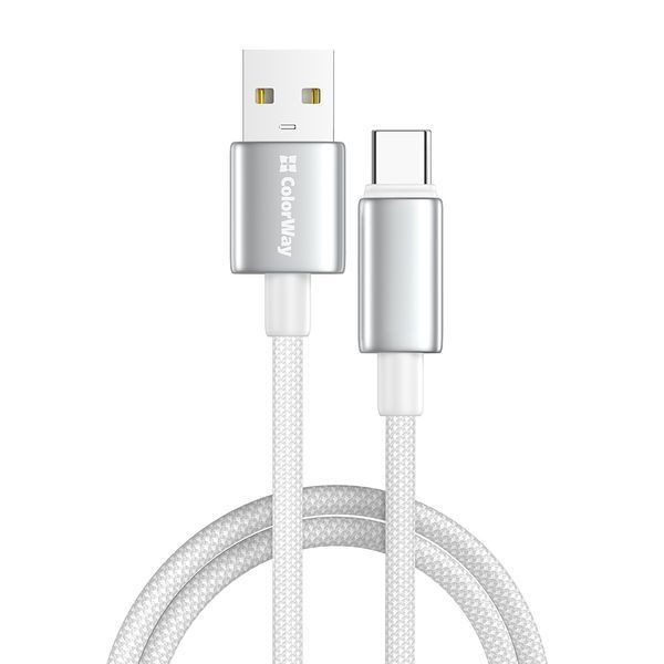 Кабель ColorWay USB - Type-C (zinc alloy braided) 3А 1м белый (CW-CBUC098-WT) CW-CBUC098-WT фото