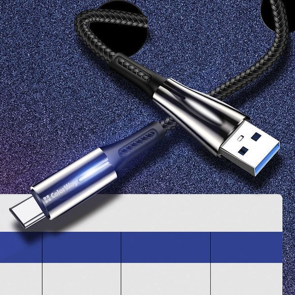 Кабель Colorway USB - Type-C (zinc alloy + led) 2.4А 1м чорний (CW-CBUC035-BK) CW-CBUC035-BK фото