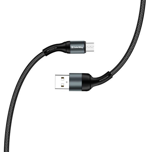Кабель ColorWay USB - MicroUSB (nylon) 2.4A 1м черный (CW-CBUM045-BK) CW-CBUM045-BK фото