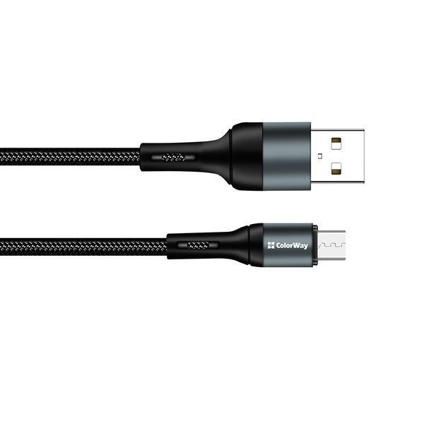 Кабель ColorWay USB - MicroUSB (nylon) 2.4A 1м черный (CW-CBUM045-BK) CW-CBUM045-BK фото