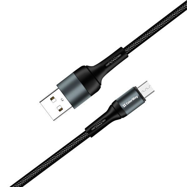 Кабель ColorWay USB - MicroUSB (nylon) 2.4A 1м черный (CW-CBUM045-BK) CW-CBUM045-BK фото