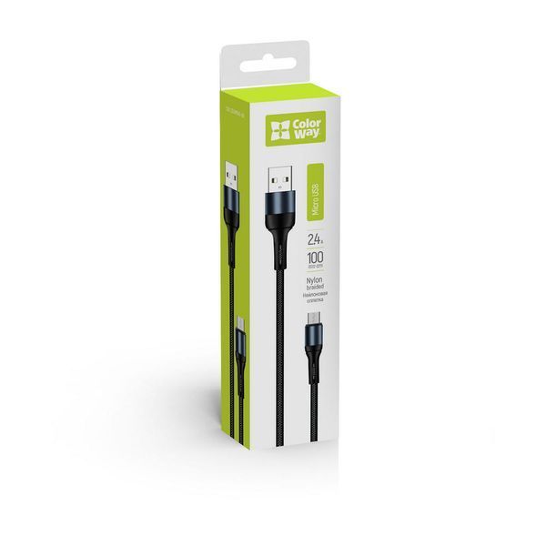 Кабель ColorWay USB - MicroUSB (nylon) 2.4A 1м черный (CW-CBUM045-BK) CW-CBUM045-BK фото