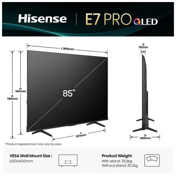 Телевизор 85" Hisense 85E7Q PRO 85E7Q PRO фото