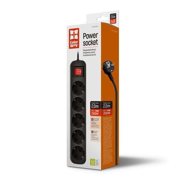 Мережевий фільтр СolorWay 5 розеток/2M Black (CW-PSEA52BK) CW-PSEA52BK фото