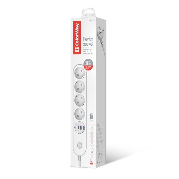 Сетевой фильтр-удлинитель СolorWay 4 розетки/4USB White 2M (CW-CHE44PDW) CW-CHE44PDW фото
