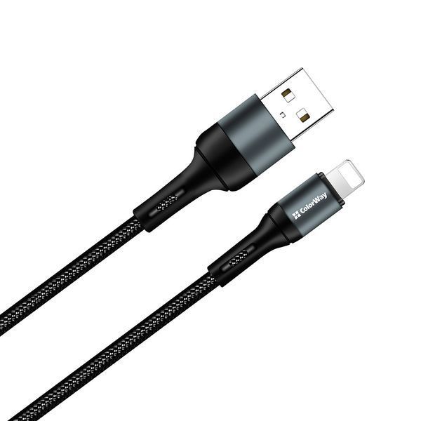 Кабель ColorWay USB - Apple Lightning (nylon) 2.4A 1м черный (CW-CBUL045-BK) CW-CBUL045-BK фото