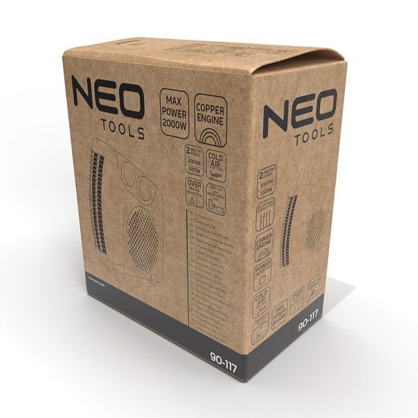 Тепловентилятор электрический Neo Tools, 2кВт, термостат, белый, 1.18кг 90-117 фото