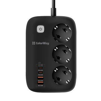 Мережевий фільтр-подовжувач СolorWay 3 розетки/4USB Black 2M (CW-CHE34PDB) CW-CHE34PDB фото