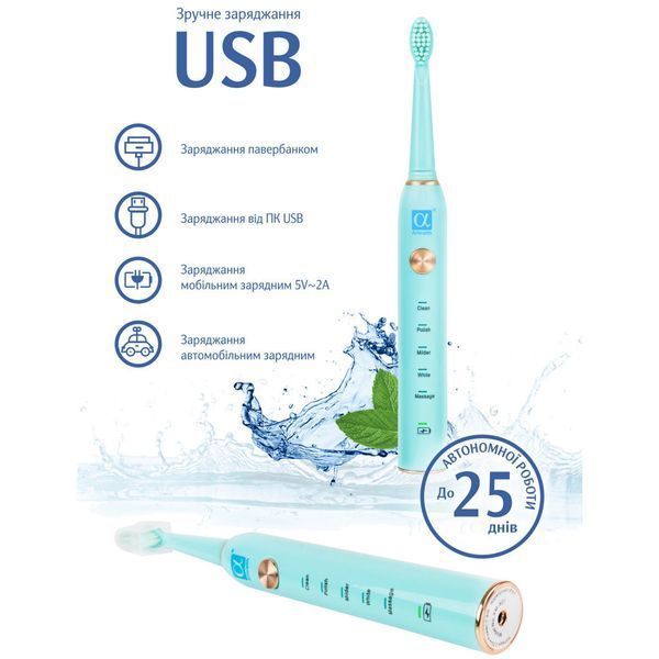 Електрична зубна щітка AHealth SMART SONIC SMILE 1 green (AHsss1g) AHsss1g фото