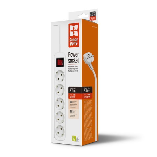 Сетевой фильтр СolorWay 5 розеток/5M White (CW-PSEA55W) CW-PSEA55W фото