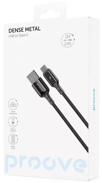 Кабель Proove Dense Metal USB to Type-C 2.4A (1m) Black (CCDM20001201) CCDM20001201 фото