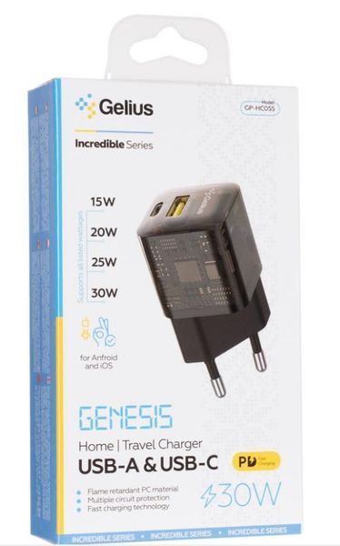 Зарядное устройство для Gelius Genesis GP-HC055 (30W) Black USB+Type-C GP-HC055 black фото