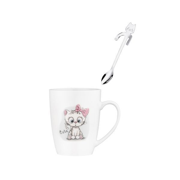 Чашка Ardesto Cute, 320мл, порцеляна, нержавіюча сталь, білий (AR3040BS) AR3040BS фото