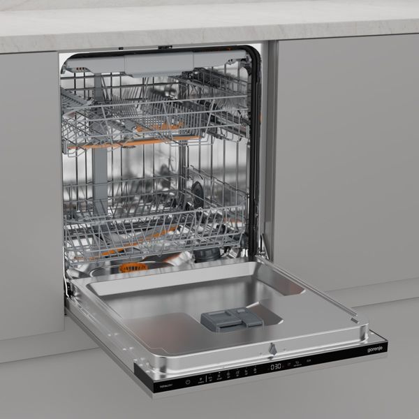 Посудомоечная машина Gorenje встраиваемая, 16компл., A++, 60см,AquaStop, автоматич откр, сенсорное упр, 3 корзины, белый GV16E1 фото