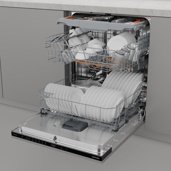 Посудомоечная машина Gorenje встраиваемая, 16компл., A++, 60см,AquaStop, автоматич откр, сенсорное упр, 3 корзины, белый GV16E1 фото