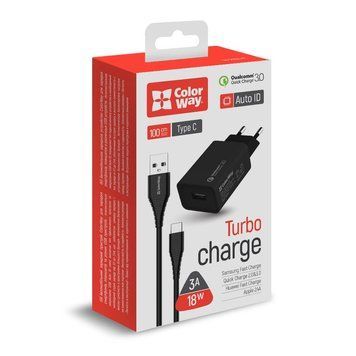 Зарядное устройство Colorway 1USB Quick Charge 3.0 (18W) черное + cable Type C (CW-CHS013QCC-BK) CW-CHS013QCC-BK фото