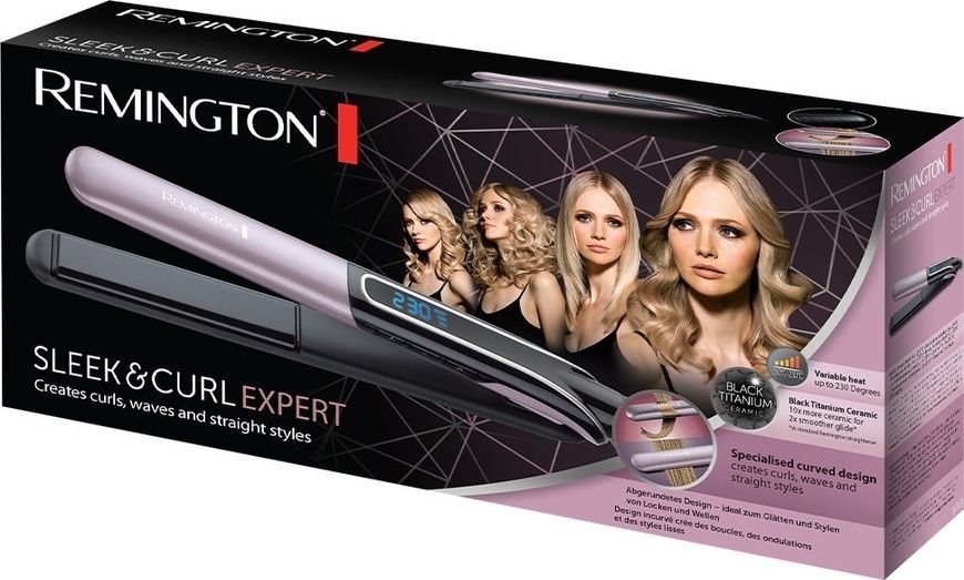 Remington Выпрямитель Sleek&Curl Expert, 45Вт, темп.режимов-9, 150-230С, дисплей, керамика, титан , S6700 фото