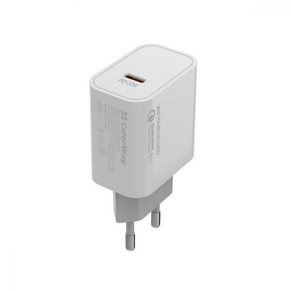 Зарядний пристрій ColorWay Power Delivery USB Type-C (30W) білий (CW-CHS038PD-WT) CW-CHS038PD-WT фото