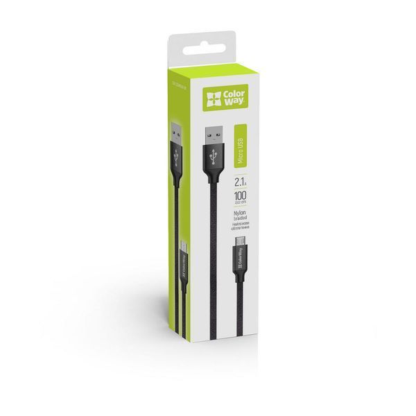 Кабель ColorWay USB - MicroUSB 2.1А 1м черный (CW-CBUM002-BK) CW-CBUM002-BK фото