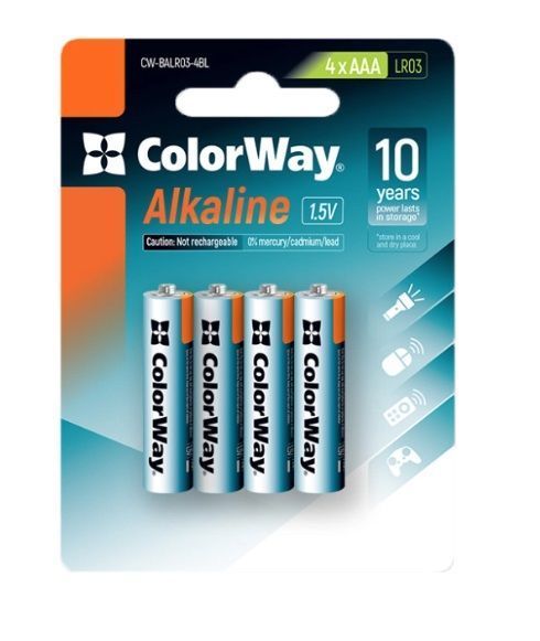 Батарейка СolorWay Alkaline Power щелочные AAA (4шт) blister (CW-BALR03-4BL) CW-BALR03-4BL фото