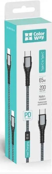 Кабель Colorway Type-C - Type-C (PD Fast Charging) 3.0А (65W) 2м серый (CW-CBPDCC039-GR) CW-CBPDCC039-GR фото