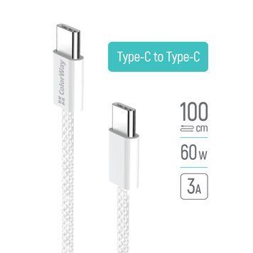 Кабель ColorWay Type-C - Type-C (PD Fast Charging 60W) 3.0А 1м серый (CW-CBPDCC061-GR) CW-CBPDCC061-GR фото