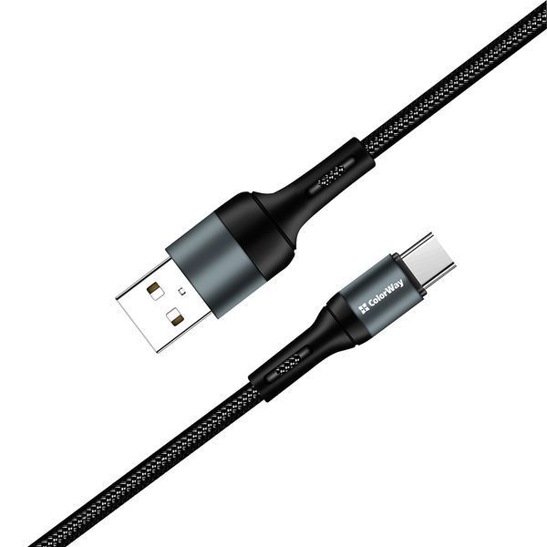 Кабель ColorWay USB - Type-C (nylon) 2.4A 1м чорний (CW-CBUC045-BK) CW-CBUC045-BK фото