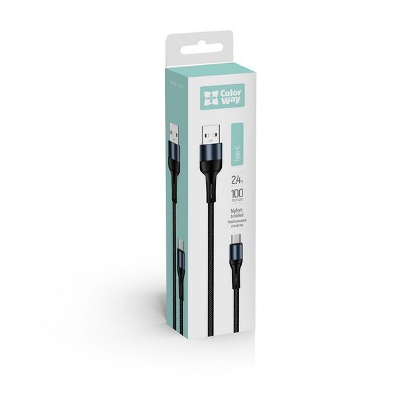 Кабель ColorWay USB - Type-C (nylon) 2.4A 1м чорний (CW-CBUC045-BK) CW-CBUC045-BK фото