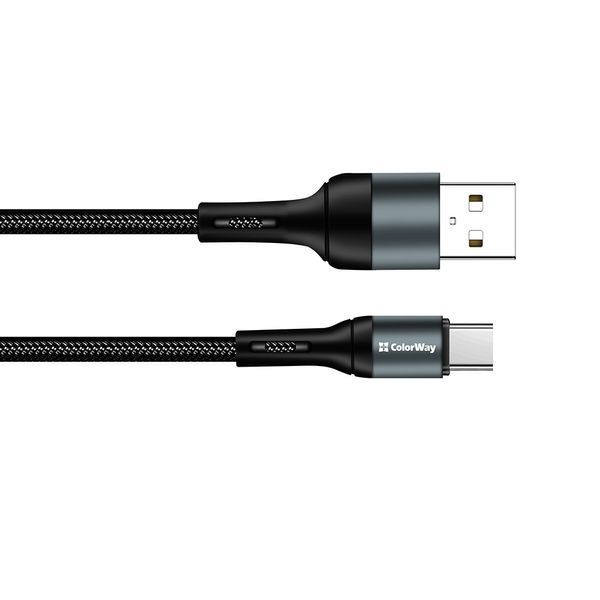 Кабель ColorWay USB - Type-C (nylon) 2.4A 1м чорний (CW-CBUC045-BK) CW-CBUC045-BK фото