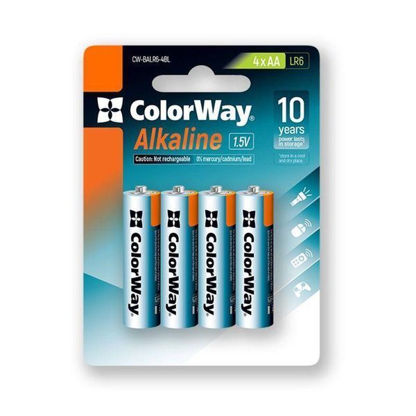 Батарейка СolorWay Alkaline Power лужні AA (4 шт) (CW-BALR06-4BL) CW-BALR06-4BL фото
