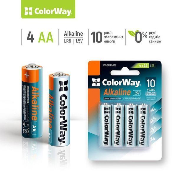 Батарейка СolorWay Alkaline Power лужні AA (4 шт) (CW-BALR06-4BL) CW-BALR06-4BL фото