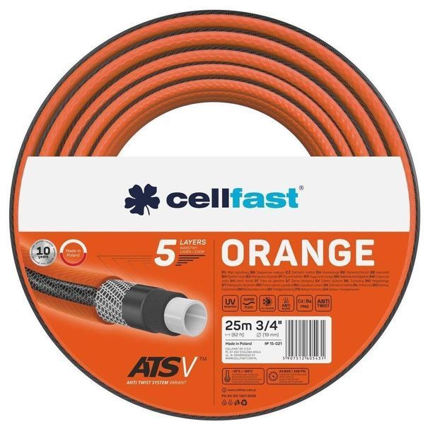 Шланг садовий Cellfast ORANGE 3/4' 25м 5 шарів до 24бар -10&hellip;50&deg;C 15-021 фото