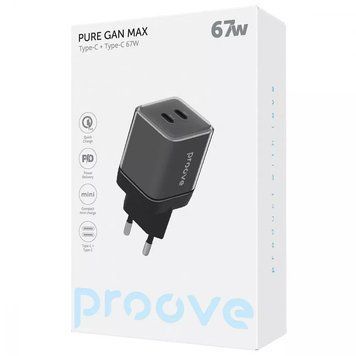Зарядное устройство Proove Pure GaN Max 67W (Type-C+Type-C) Power Adapter Black (WCPU67022201) WCPU67022201 фото