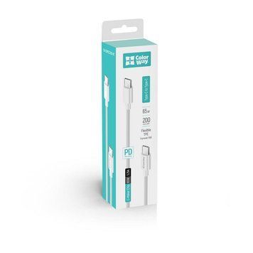 Кабель Colorway Type-C - Type-C (PD Fast Charging) 3.0А (65W) 2м белый (CW-CBPDCC056-WT) CW-CBPDCC056-WT фото