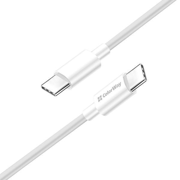 Кабель Colorway Type-C - Type-C (PD Fast Charging) 3.0А (65W) 2м білий (CW-CBPDCC056-WT) CW-CBPDCC056-WT фото