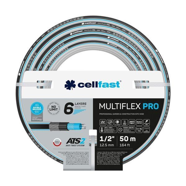 Cellfast Шланг садовый MULTIFLEX PRO 1/2" 50м, 6 слоев, до 35 Бар, -20&hellip;+65&deg;C 13-802 фото
