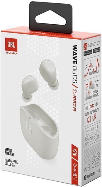 Навушники TWS JBL Wave Buds White (JBLWBUDSWHT) JBLWBUDSWHT фото
