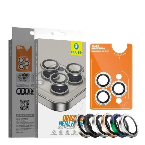 Защитное стекло для камеры Blueo Metal Frame Lens для iPhone 15 Pro/15 Pro Max/16 Pro/16 Pro Max NPB27-15PGRY фото