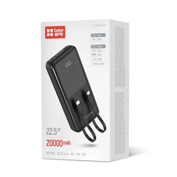 Универсальная батарея ColorWay 20000mAh DigiPower (22.5W) Black (CW-PB200LP01BK) CW-PB200LP01BK фото