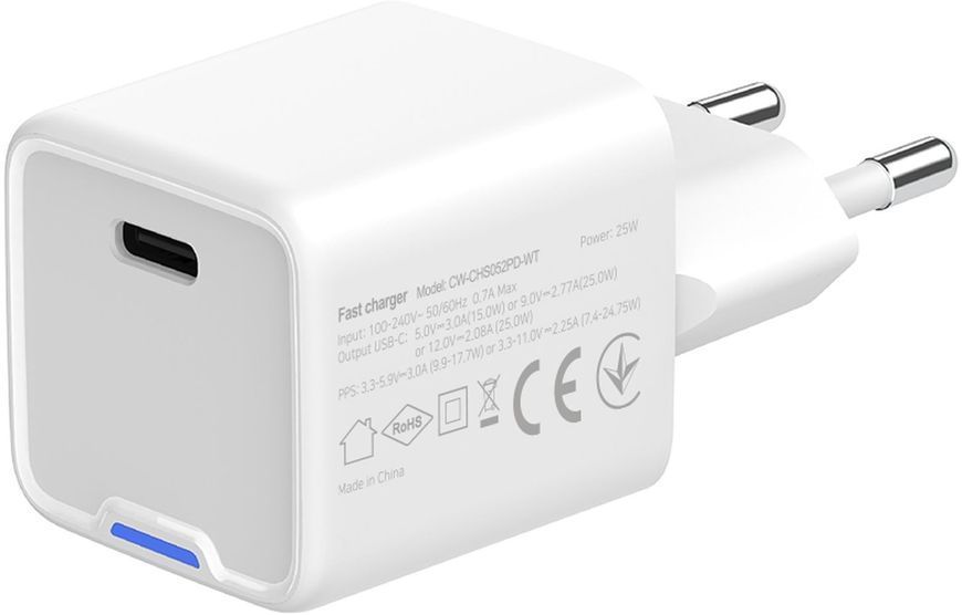 Зарядний пристрій ColorWay GaN Mini (25W) PD Port PPS USB-C білий (CW-CHS052PD-WT) CW-CHS052PD-WT фото