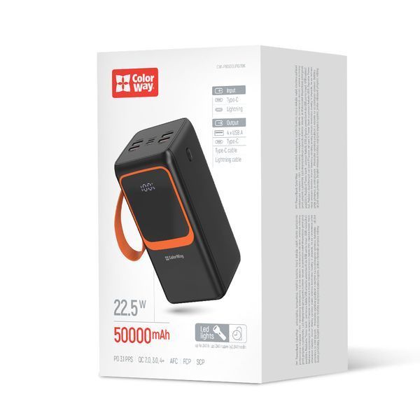 Універсальна батарея ColorWay 50000mAh PowerView (22.5W) Black (CW-PB500LP02BK) CW-PB500LP02BK фото